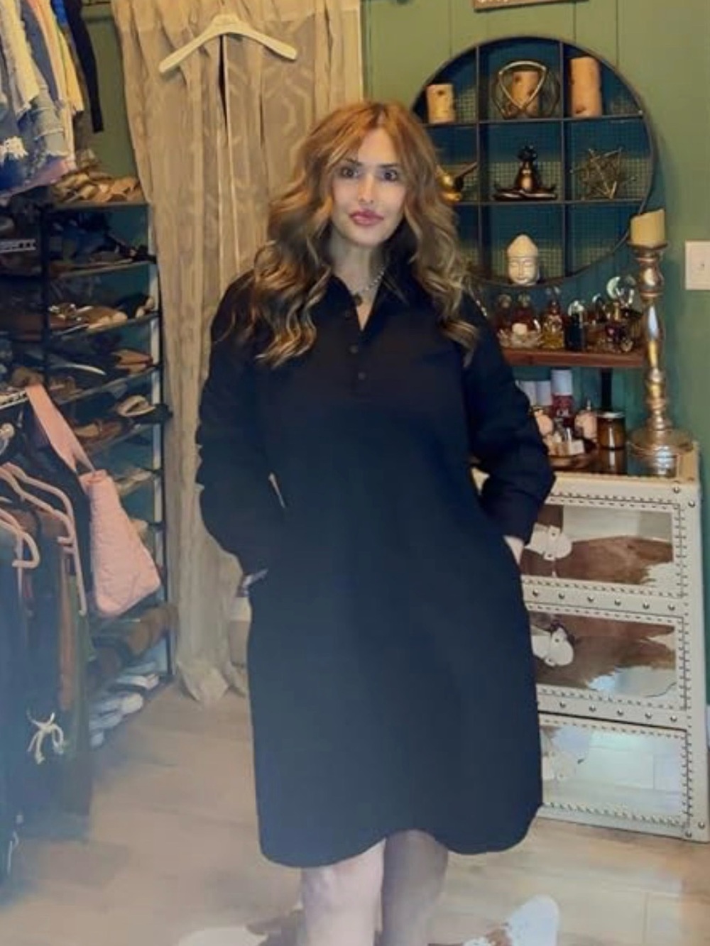 NWT Black 100% Cotton Twill Shirt Dress Size Small Long Sleeve Pockets